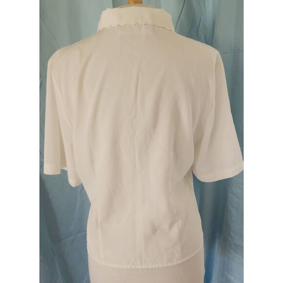 Claudia Richard cream short-sleeved dressy lacy embroidered blouse pearl button - Picture 6 of 6